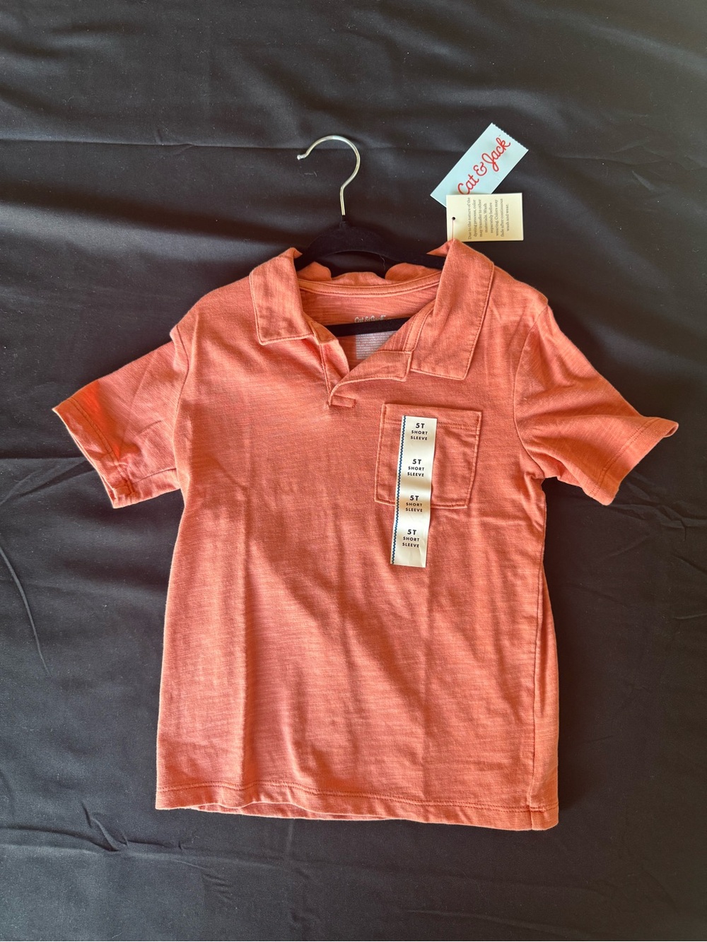 NWT Cat & Jack Toddler Short Sleeve Pocket Polo Shirt Red Orange 5T